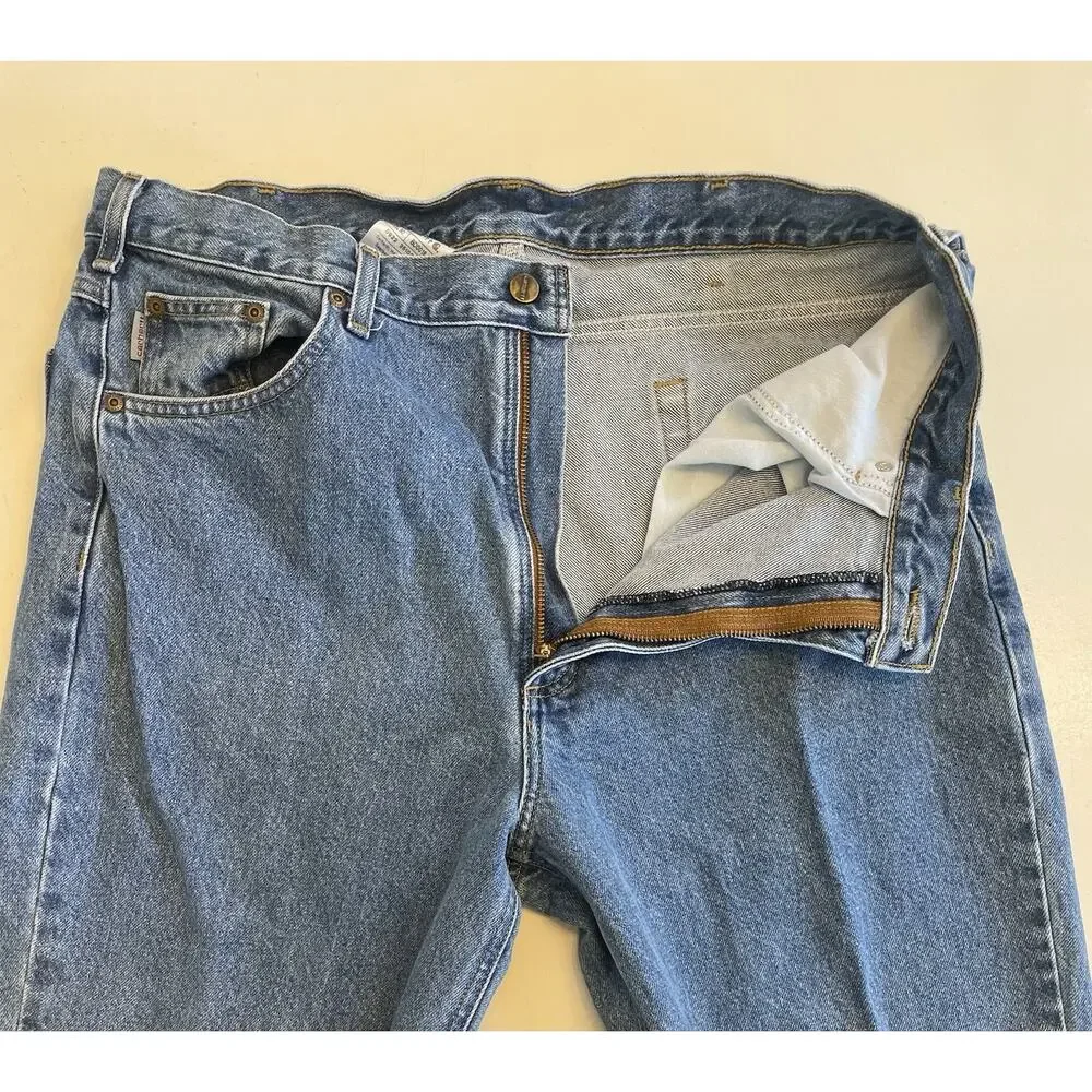 Men Carhartt B18 STW Med Wash Denim Blue Jeans 38 x 36 (Fit: 37 x 35) Straight